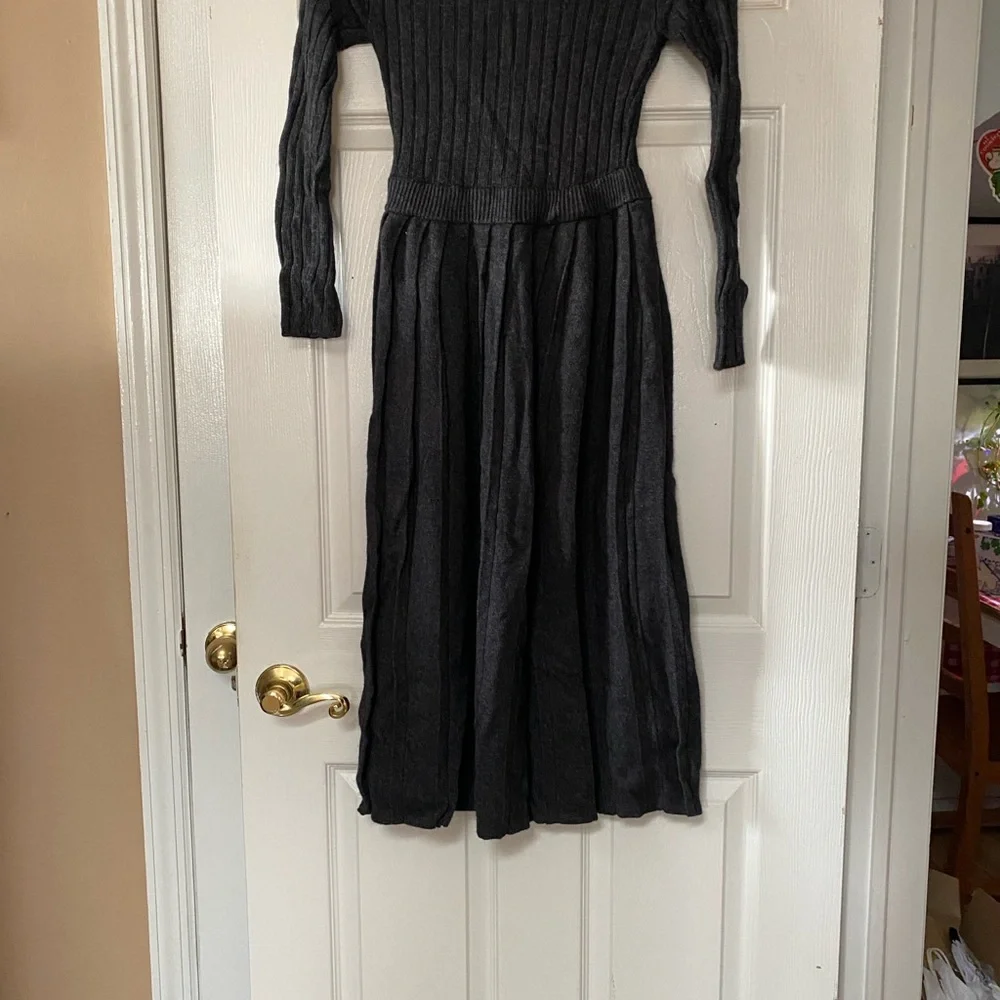 JCrew J Crew Grey Wool Blend Sweater Accordian Pleated Skirt Dress